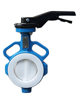 Межфланцевый дисковый поворотный затвор, футерованный PTFE – PN10/16 – корпус из ковкого чугуна – диск из нерж.стали с PTFE – с ручкой