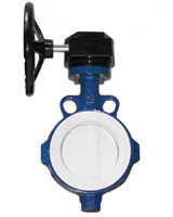 Межфланцевый дисковый поворотный затвор, футерованный PTFE – PN10/16 – корпус из ковкого чугуна – диск из нерж.стали с PTFE – с механическим редуктором